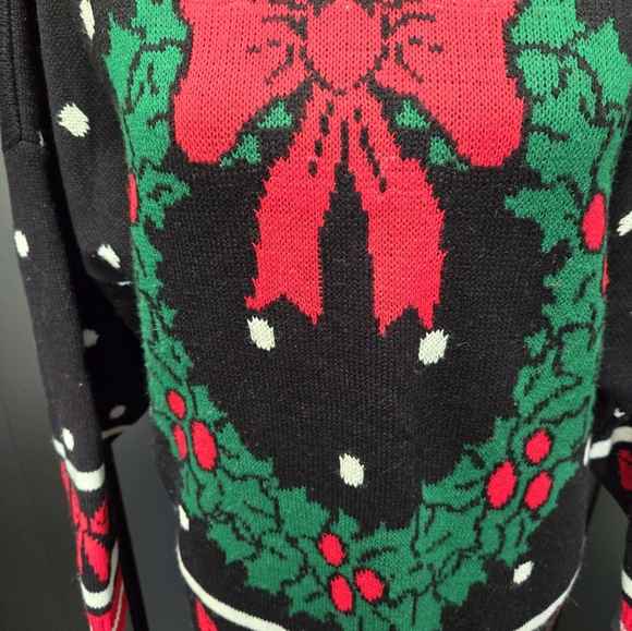 Vintage 1990s Y2K Knitwaves Christmas wreath holiday turtleneck sweater - Picture 3 of 6